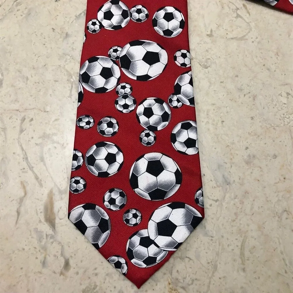 Christian Pelini Necktie Silk Mens Tie Soccer Ball Red Color Pop Sports Tie